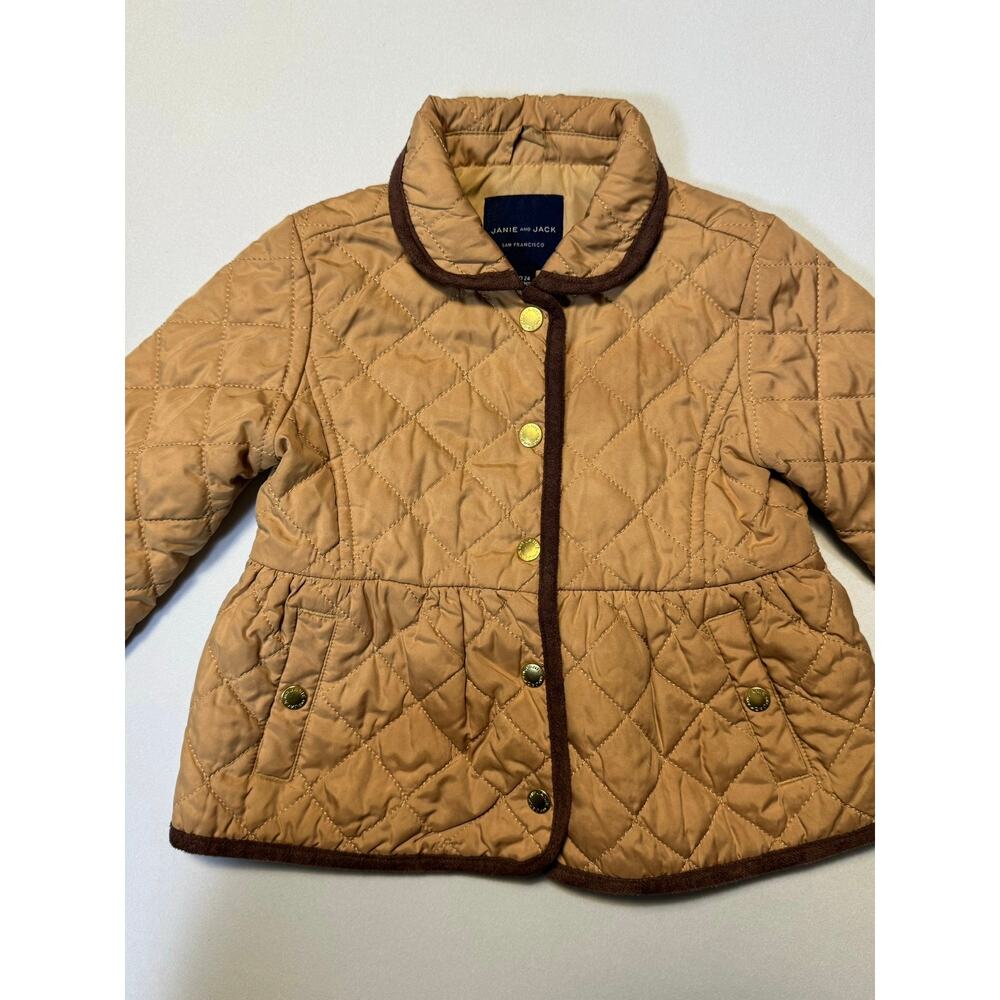 Janie and Jack Quilted Camel Brown Jacket w/ Bow 18–24 Months - Picture 2 of 9